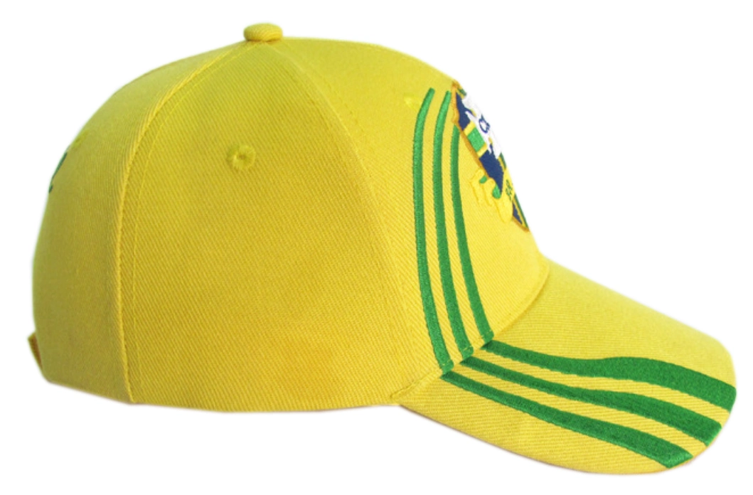 6 Panel Custom Football Club Wave Embroidery Polyester Yellow Cheap Sports Hat