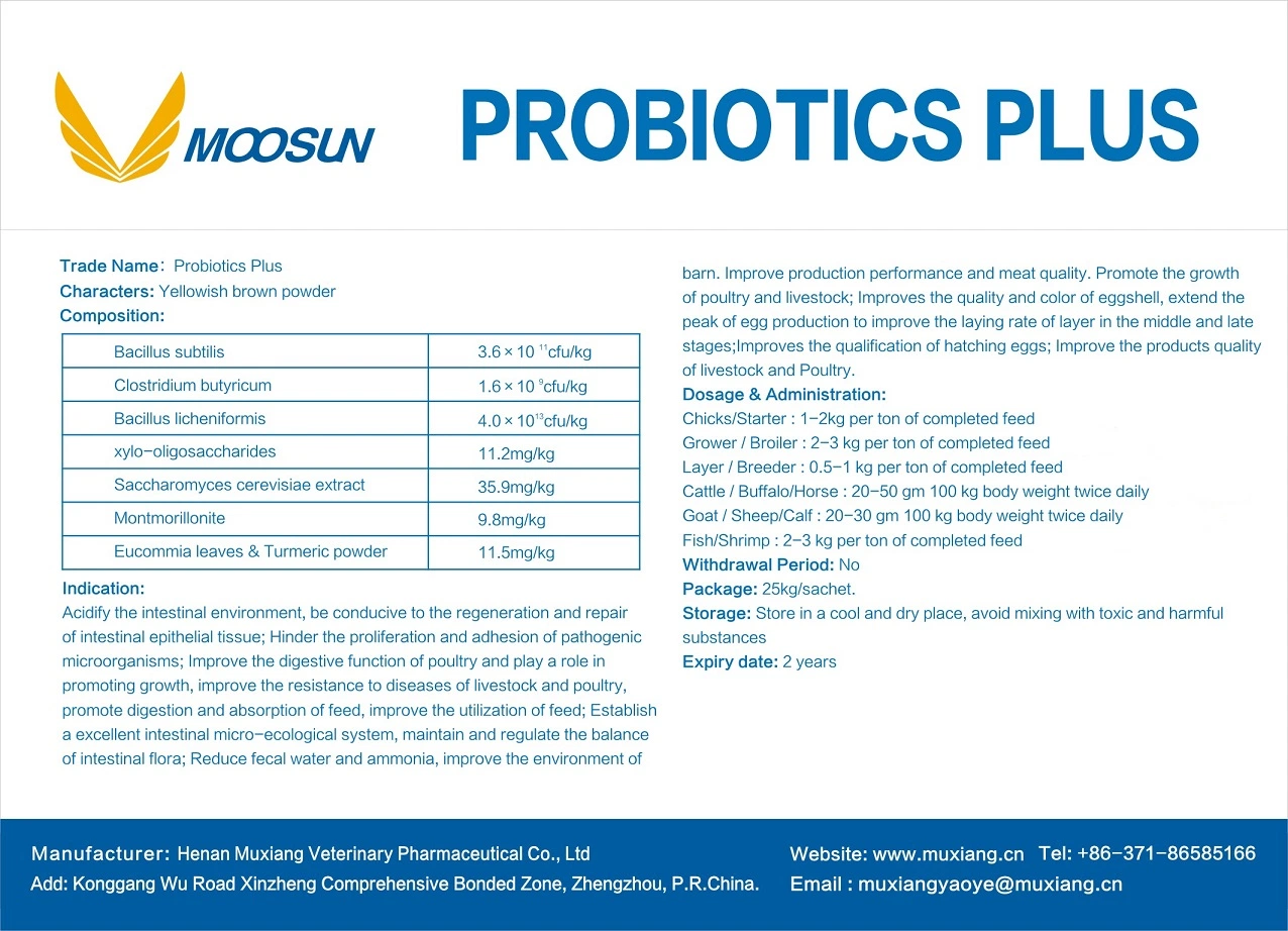 Manufacture Veterinary Mixed Probiotics Feed Additives for Animals Use (Improve production performance and meat quality) with GMP ISO