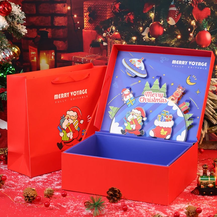 Red Gift Box Christmas Eve Decoration Candy Apple Box Christmas Gift Box with 3D Pattern