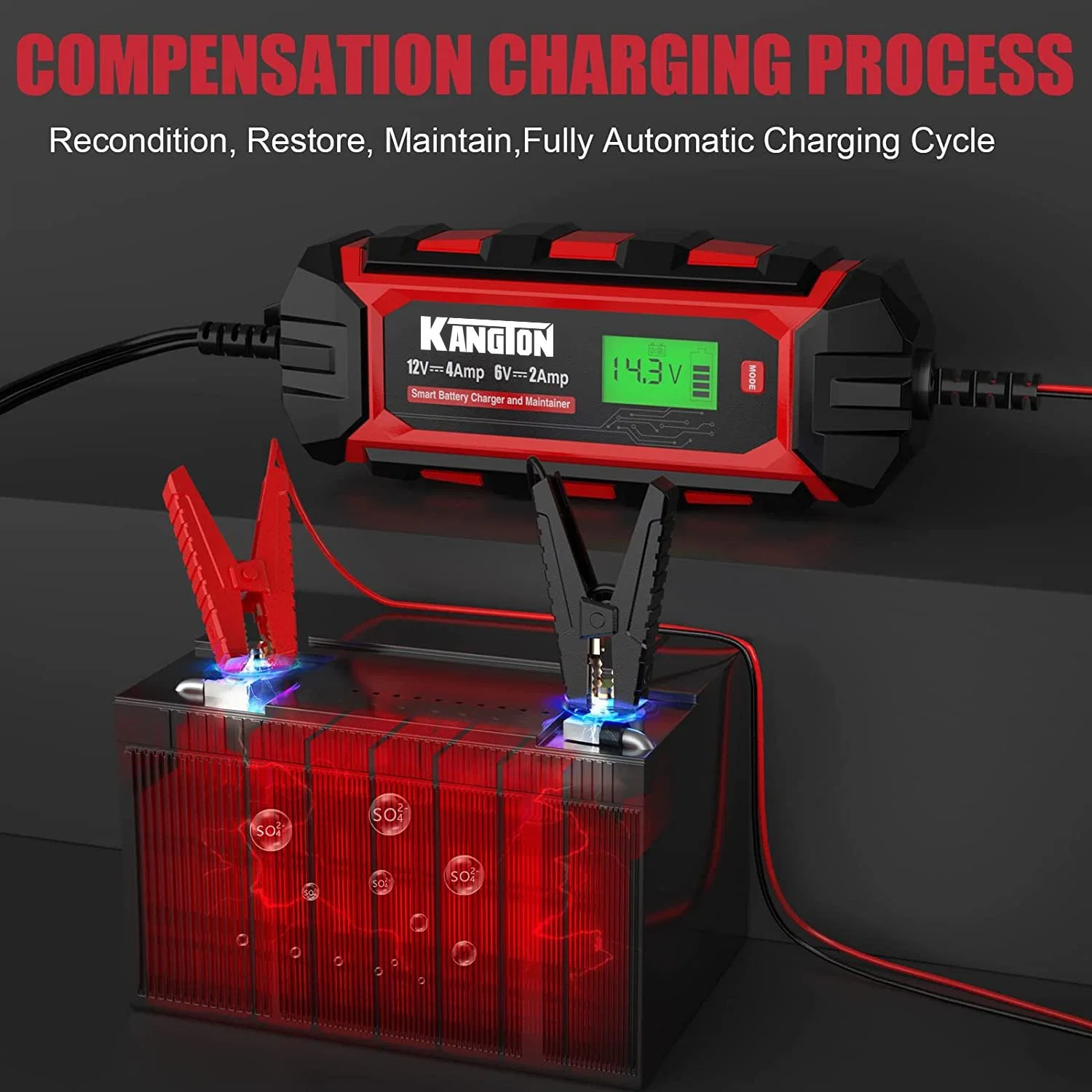 6V/2A y 12V/4A Cargador de batería inteligente portátil de litio para automóviles Mantenedor automotriz