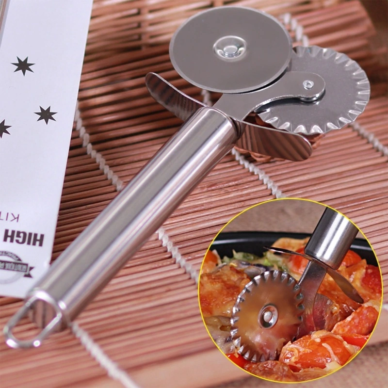 Custom Logo Kitchen Portable Double Roll Pizza Stainless Steel Knife Pasta Cutter Pasta Pasta Round Lace Pizza Wheel Kitchen Tools