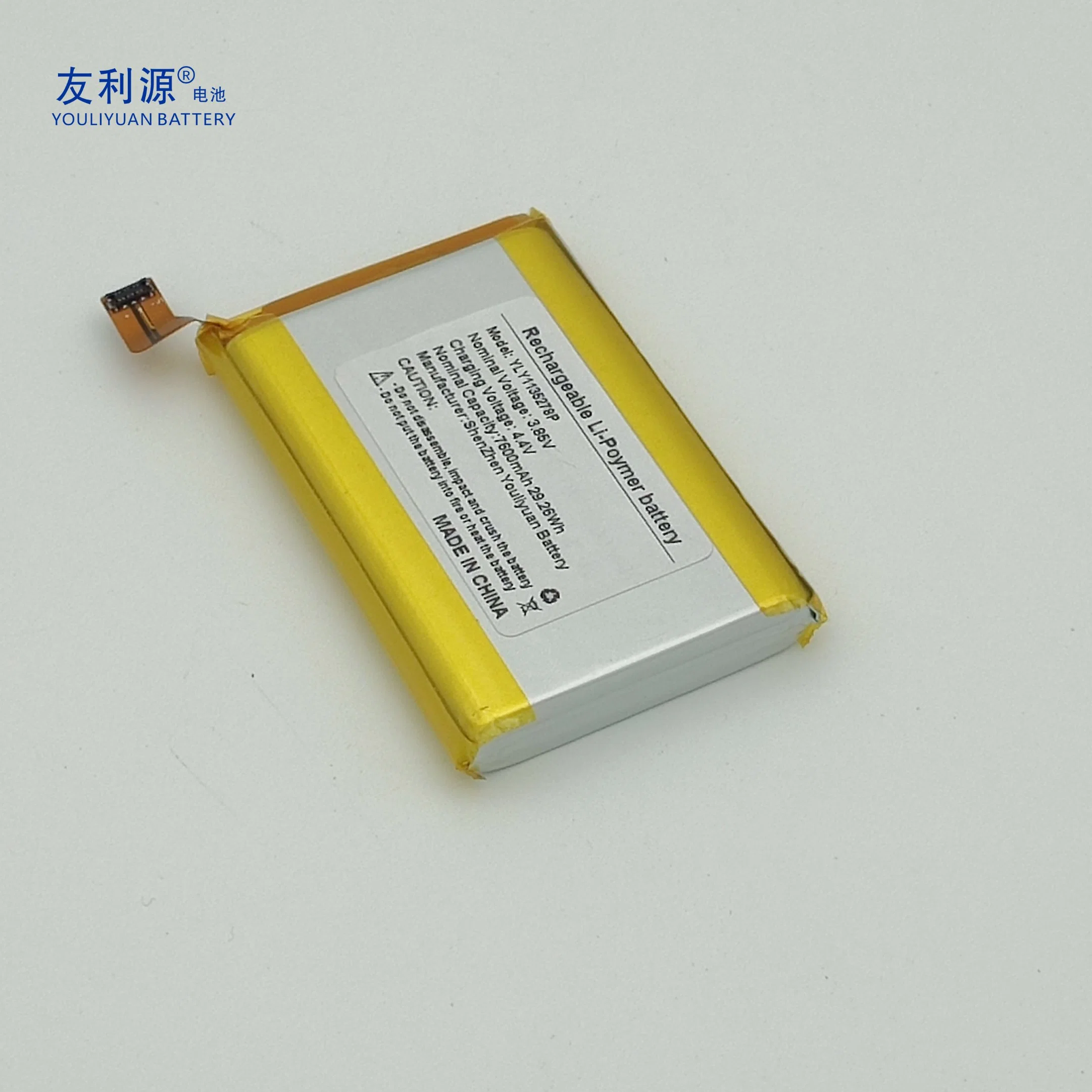 Smart Waterproof Mobile Phone Li-ion Lipo Battery 1135278p 3.85V 7600mAh 29.26wh Lithium Polymer Battery Manufacturer Factory