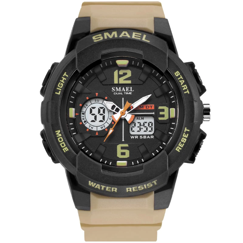 Montre résistante à l'eau Sport Double écran montre en plastique 1645 Or noir