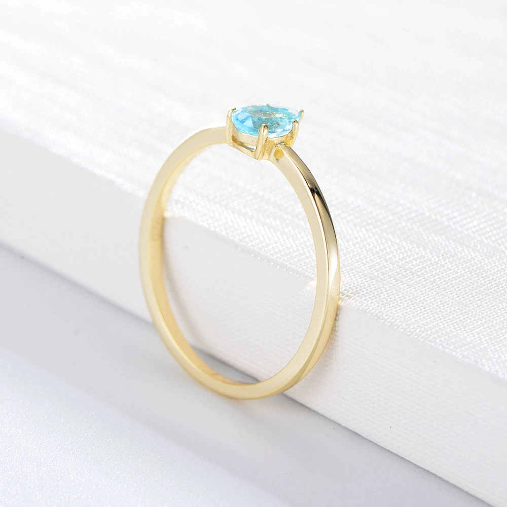 Wholesale/Supplier Natural Gemstone Rings 925 Sterling Silver Gold Pear Drop Blue Topaz Ring Jewelry