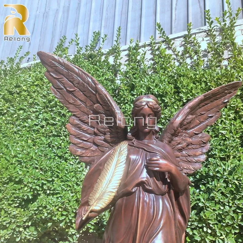 High quality/High cost performance  Outdoor Bronze Casting Guardian Angel Holding Feather Sculpture