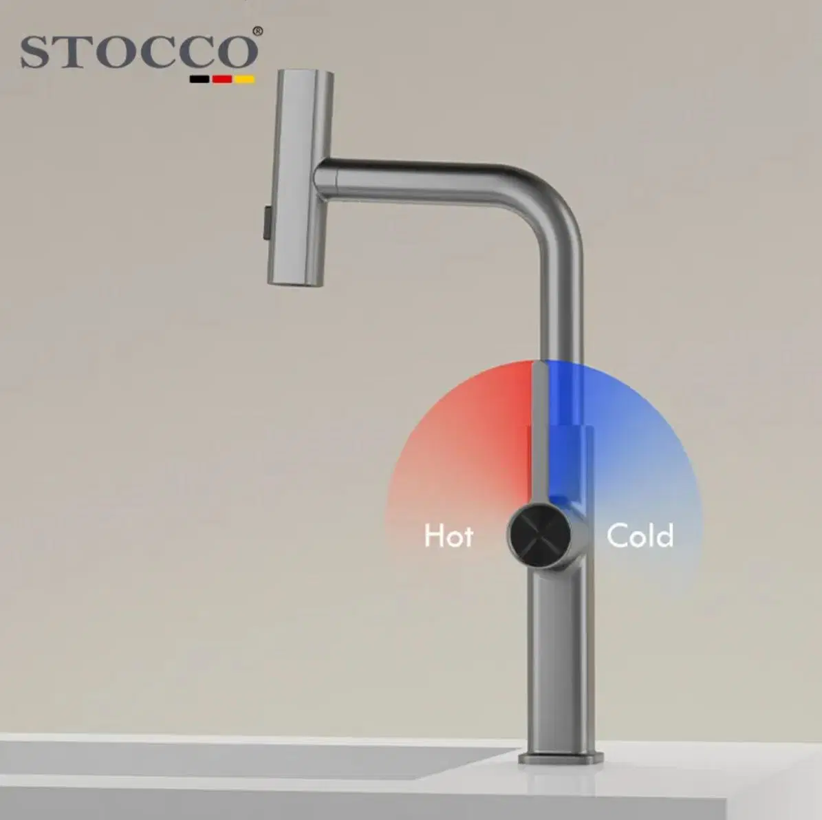 Stocco Unique Design Gun Cold Water Tap Single Hole Deck 3 Way Pull out Waterfall Kitchen Faucets