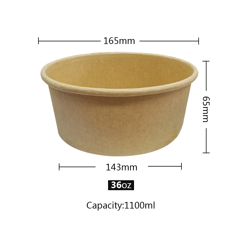 Assiette à salade en papier bol en papier Kraft jetable à emporter Saladier avec couvercle pour animaux Kraft Paper Bowl