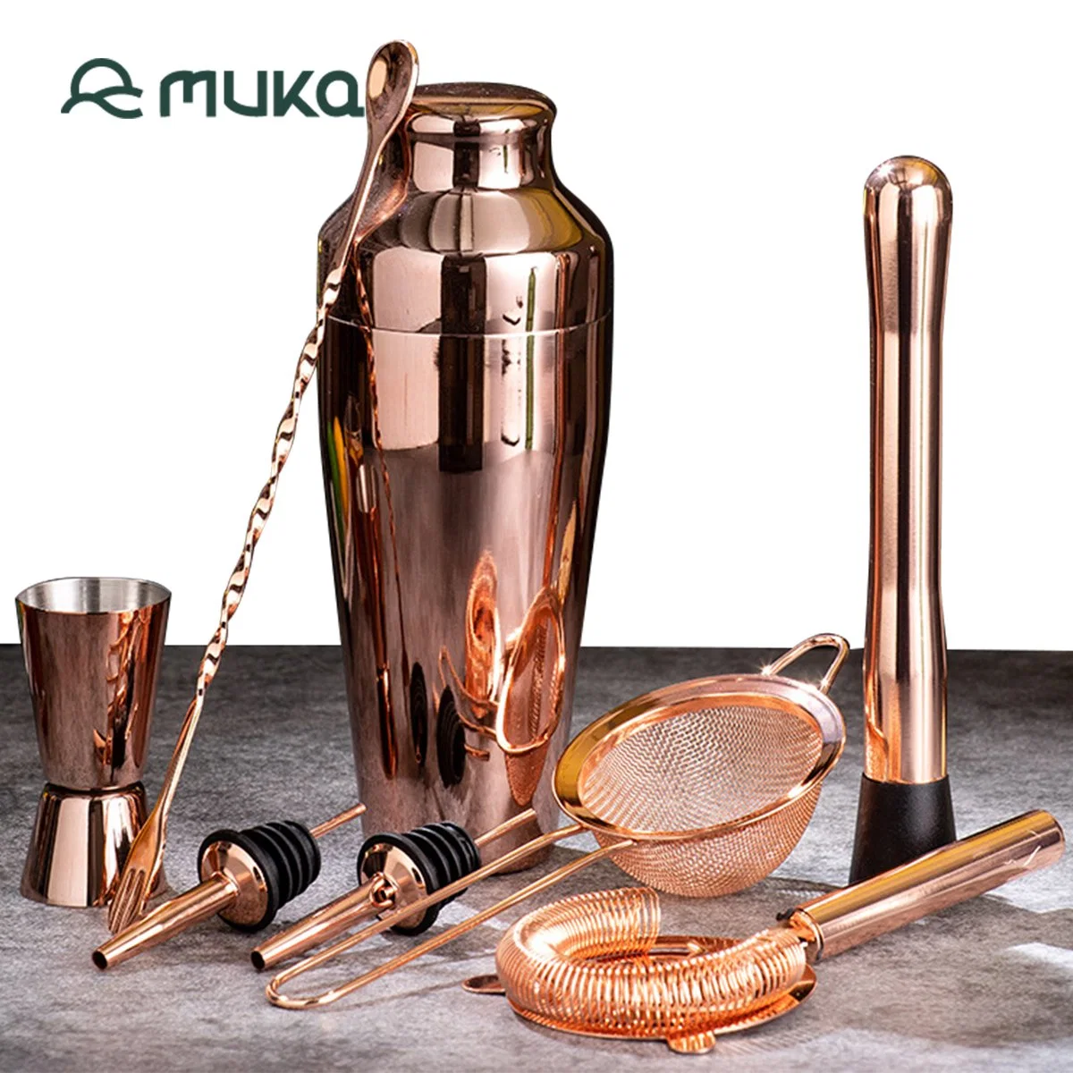 Rose Gold 304 Stainless Steel Cocktial Tools Electroplating Boston Cocktail Shaker for Bar and Restaurant