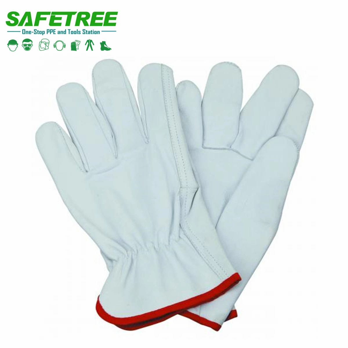 Goatskin Leather Work Driver Gloves White Leather Gloves PPE Work Gloves