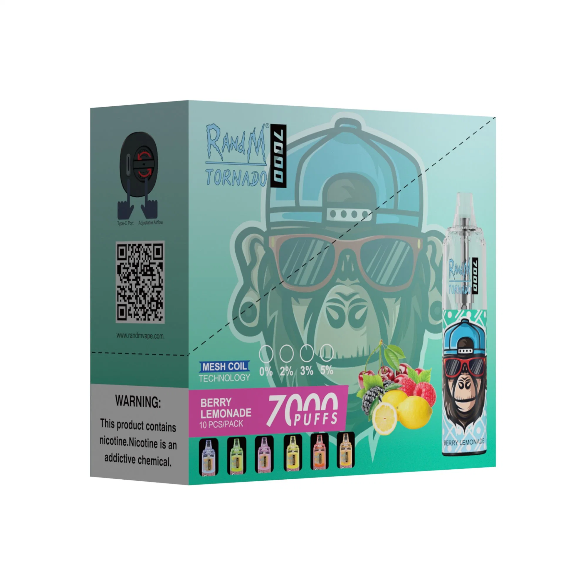 Alibaba Puff distributeur Vente à chaud RVB Light Randm Tornado 7000 Puffs Vape jetable