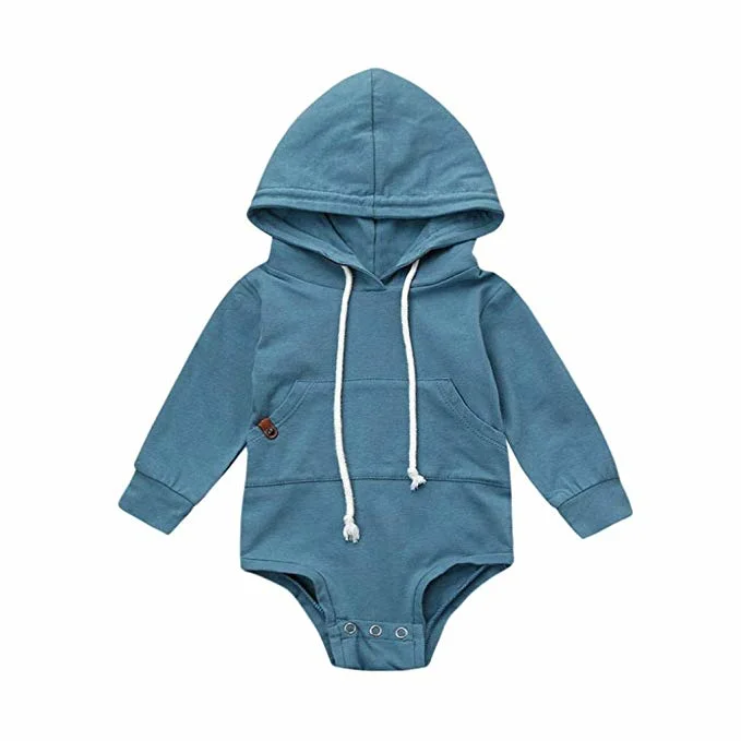 Newborn Infant Baby Clothes Boy Girl Hooded Romper Sweatshirts Drawstring Pockets Solid Long Sleeve Baby Goods