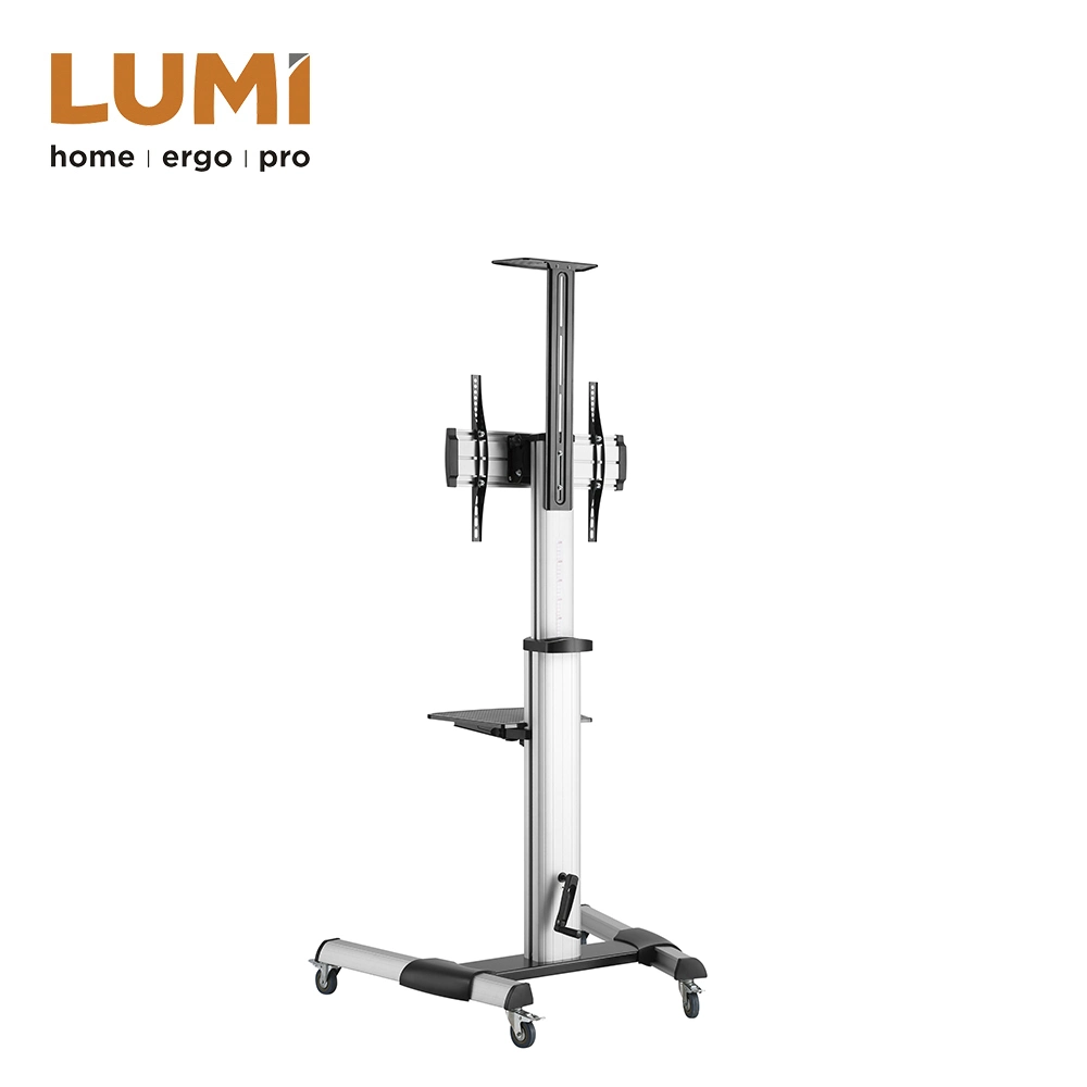 Crank Height Adjustable Aluminum Mobile TV Cart