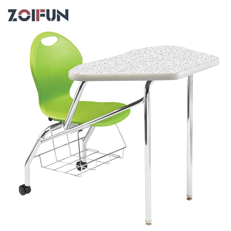 Single School Desk and Chair/School Furniture Set/ Chair with Writing Pad and Wheels Mobile