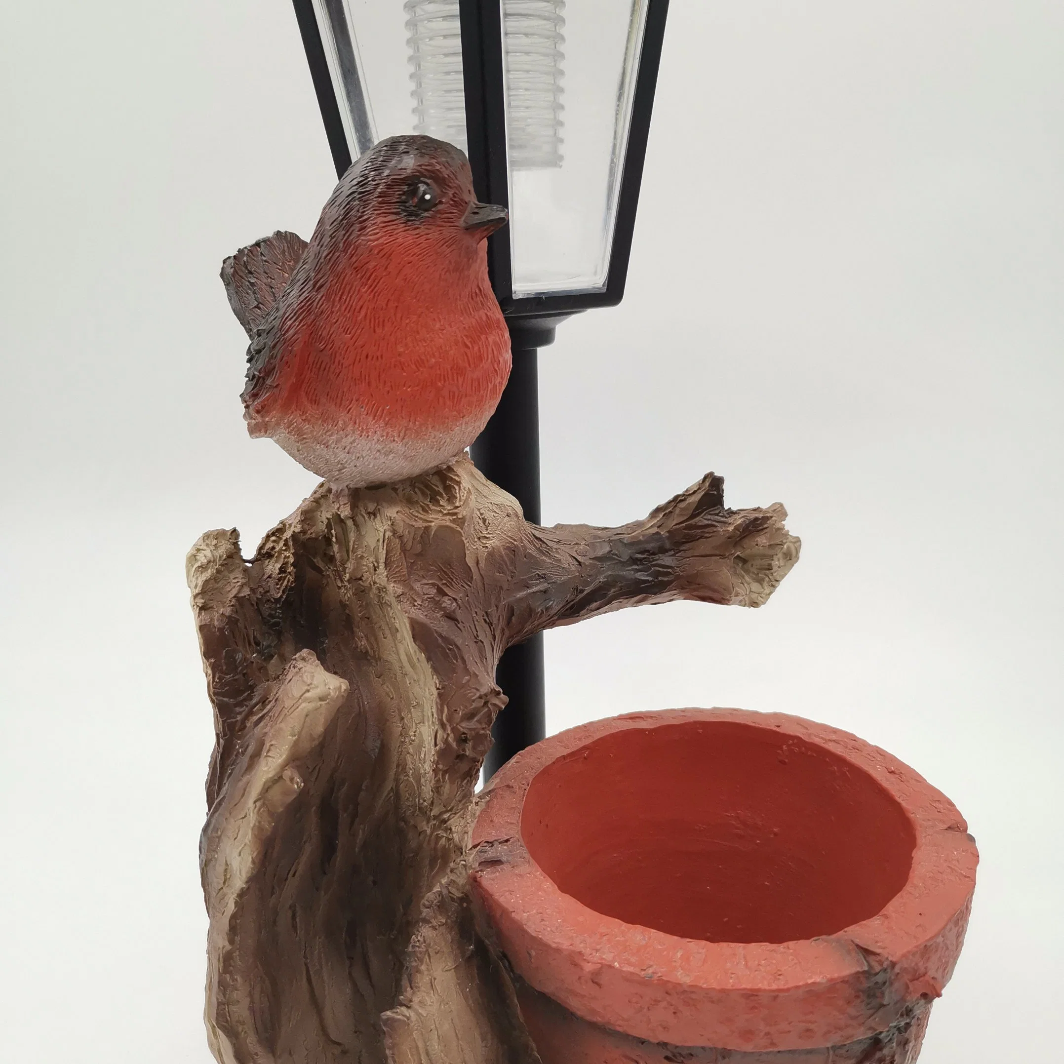 Oiseau Polyresin semoir avec lampe solaire de décorations de jardin