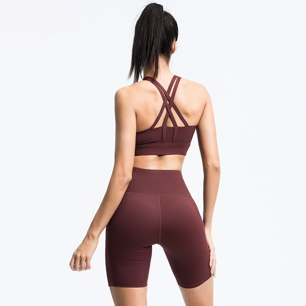 Hot Sales Solid Colors Yoga 2 PCS Set Custom Logos Short Fitness Wear Biker Running Wear