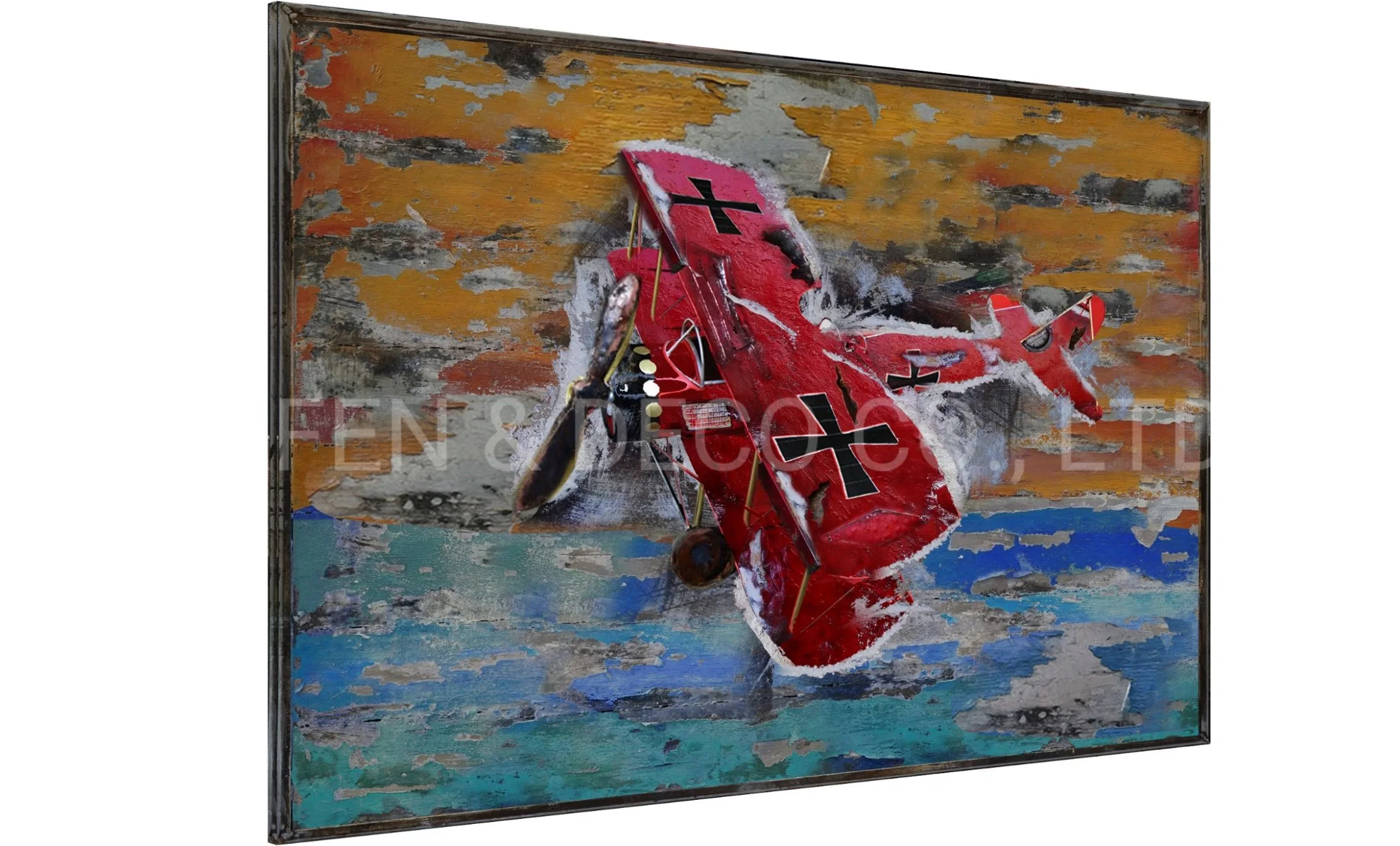 Metal Decoration Oil Painting Wall Art Airplane Iron Spin 3D Dimension