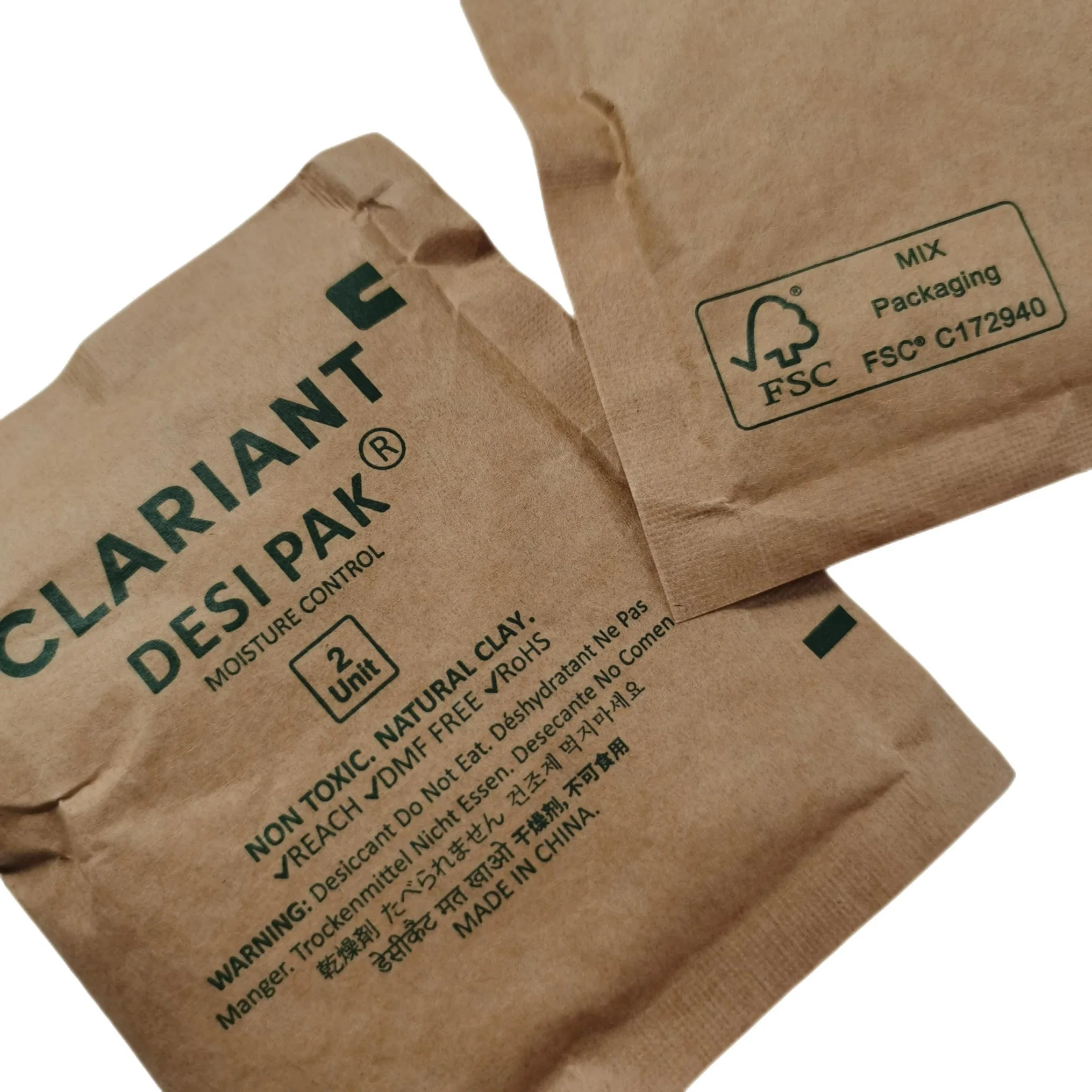 2 unités d'argile montmorillonite Desi Pak dessiccant avec du papier kraft pour le transport