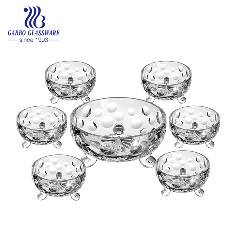 Classic Glass Fruit Candy Bowl with Feet Hot Selling 7PCS Glass Serving Bowl Set