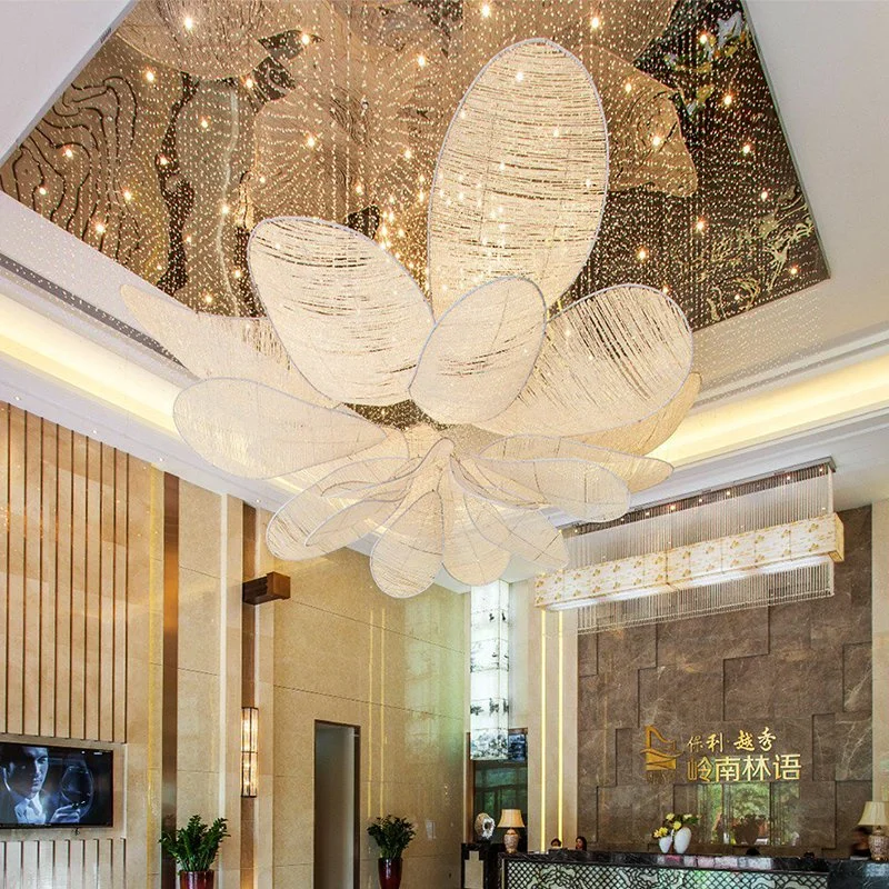 Flower Shape Decorative Glass Stainless Crystal Chandelier Custom LED Large Pendant Lamp