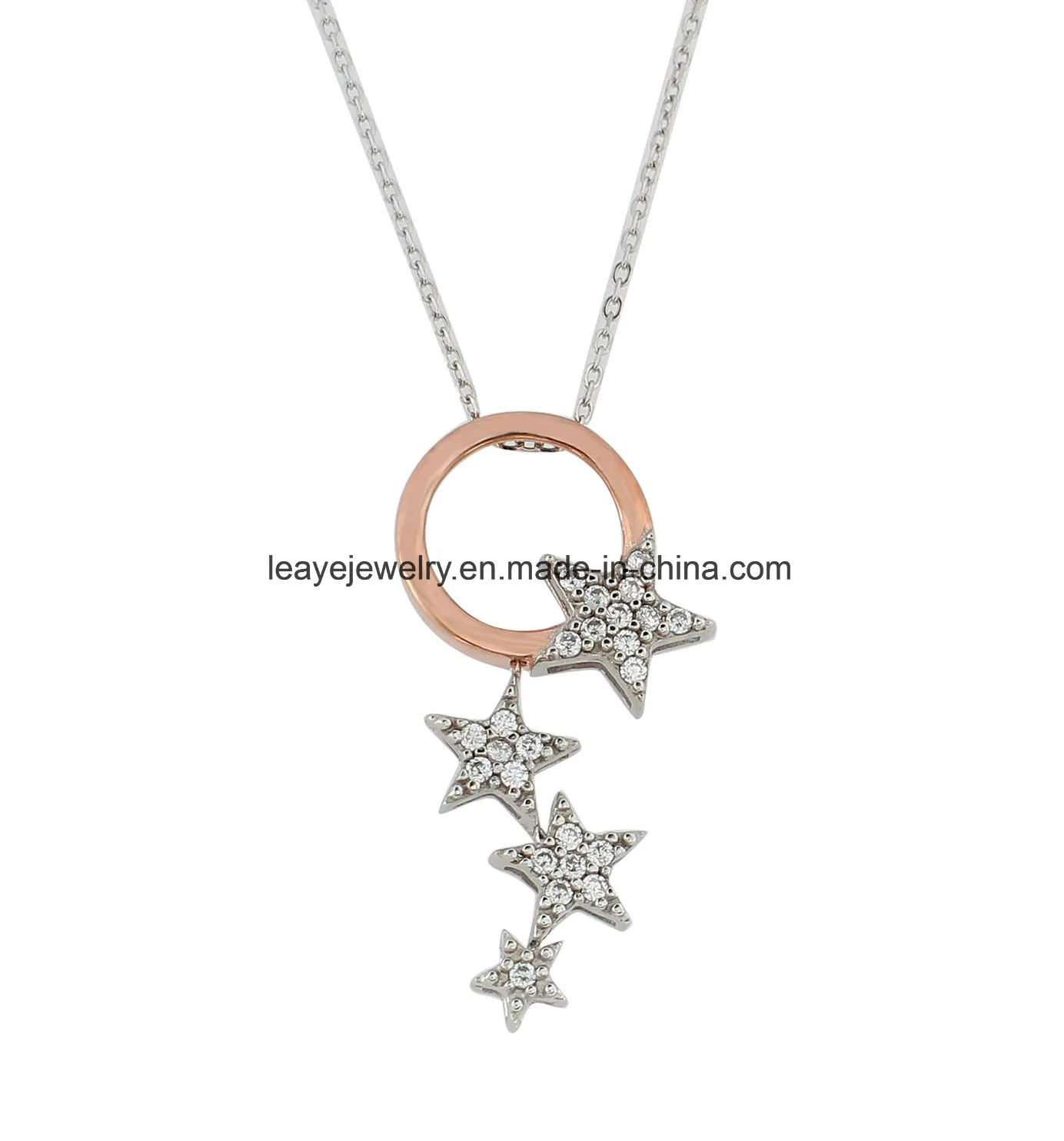 Necklace with Moon and Star Pendant Luxury Silver Jewelry Two-Color Plating Collection