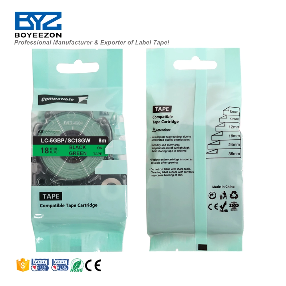 Black on Green LC-5GBP Sc18gw Compatible Label Tape for Epson