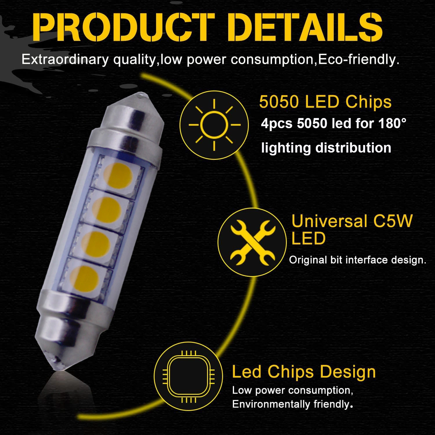 C5w LED 31mm 41mm COB Festoon Car Ceiling Reading Lamp 360 Degree