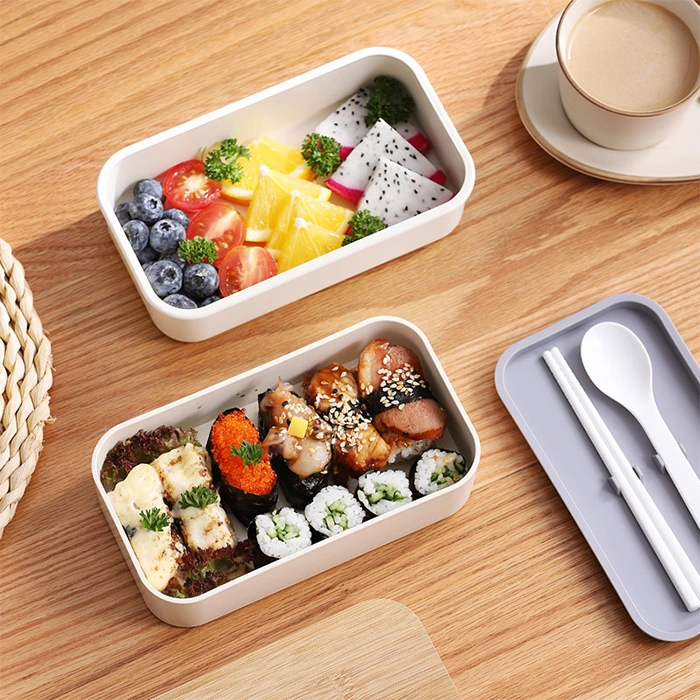 Aveco Hot Japanese Style Bamboo Wood Lid Bamboo Fiber Lunch Box Office Worker Bento Box with Cutlery