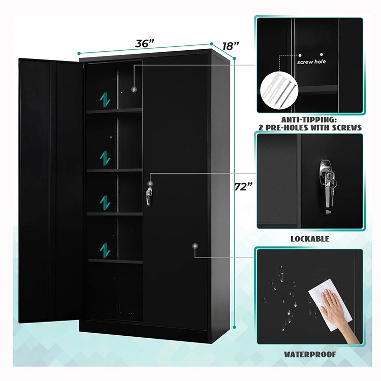 Jh-Mech 2 Doors and Lock Black Cabinet Metal for Office Garage Home