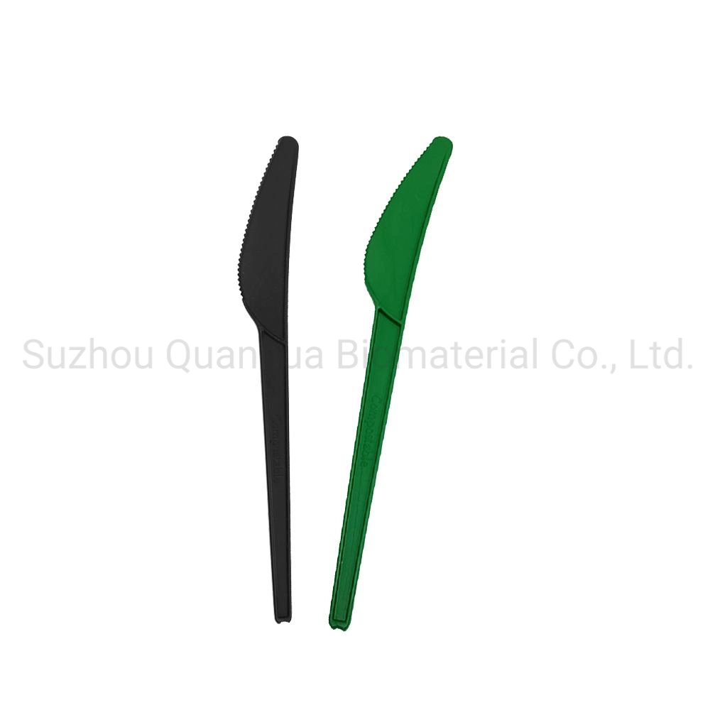 Free Sample 6 Inch Black Cpla Cutlery Set Biodegradable Disposable Eating Utensils