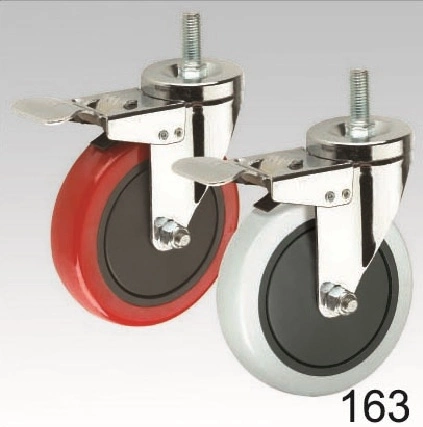 Red PU Swivel Double Lock Plate Top Caster