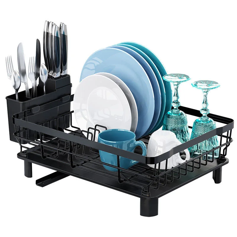 Kitchen Accessories Dishes Drying Rack Shelf Kitchen with Drain Board Drainer Rack Foldable Dish Rack with Drain
