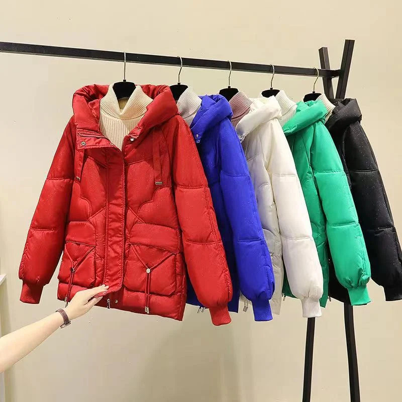 New Shiny Down Cotton Jacket Women's MID-Length Loose Thick Cotton Garment