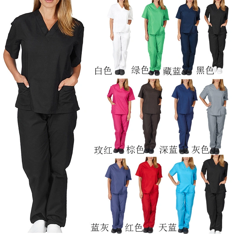 Vestuário de Enfermagem uniforme de trabalho de Enfermagem de Pocket V-Neck OEM Definir