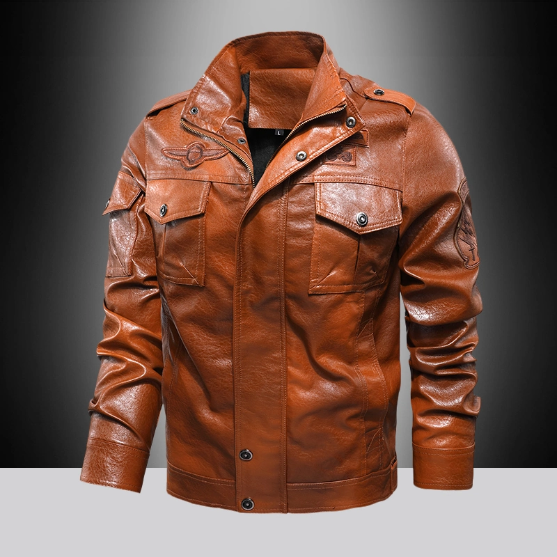 Free Sample Men Leather Garments Winter PU Jacket Fur Warm