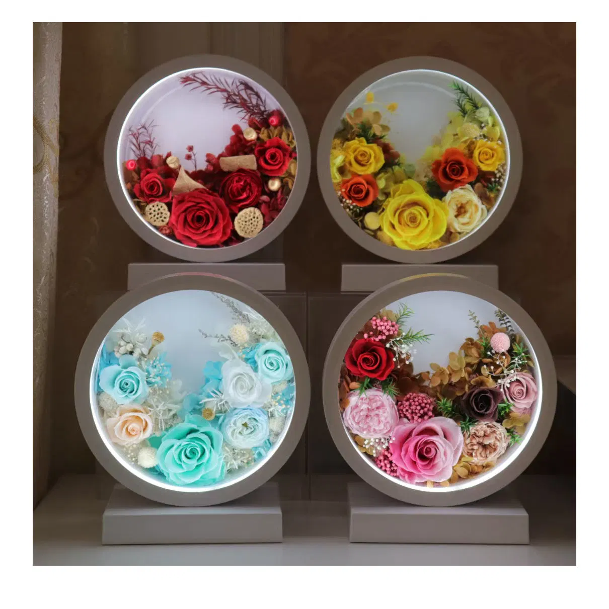 Preserved Real Roses with Colorful Mood Light Wish Preserve Roses with LED Mood Light