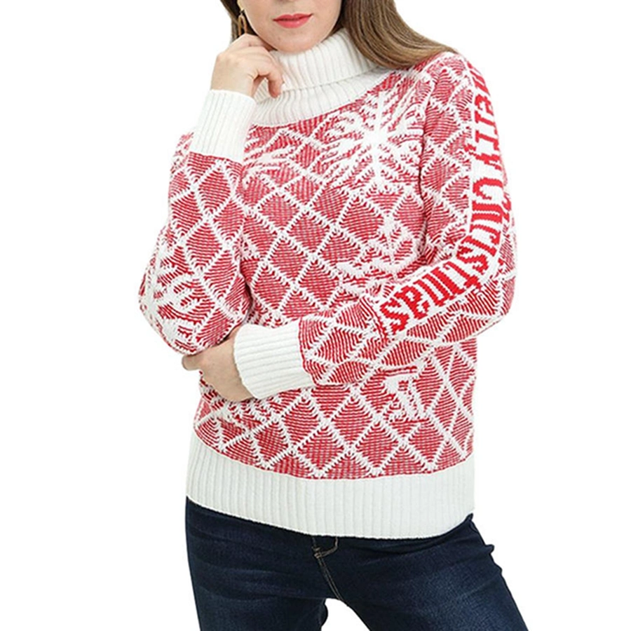 Nuevo diseño Pullover de invierno Turtleneck Mujer Suéter de punto personalizado largo Sleeve Sweaters de Navidad para mujer