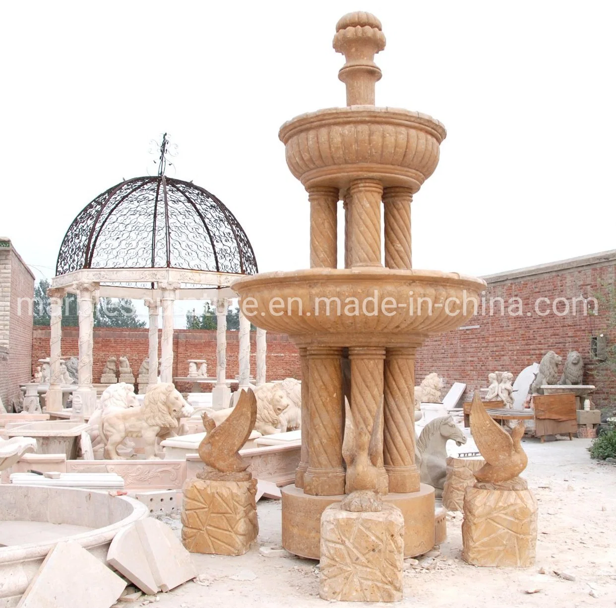 Exquisite Style Hand Carved Outdoor Stone Marble Water Fountain (SYF-025)