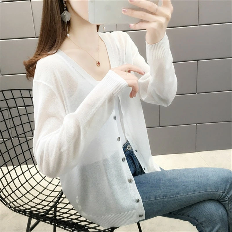 Ice Silk Knitted Sweater Coat Sunscreen Clothes Women's Long-Sleeved Cardigan Outside 2023 Summer Air Conditioning Shirt Women's Thin Sunscreen Shirt