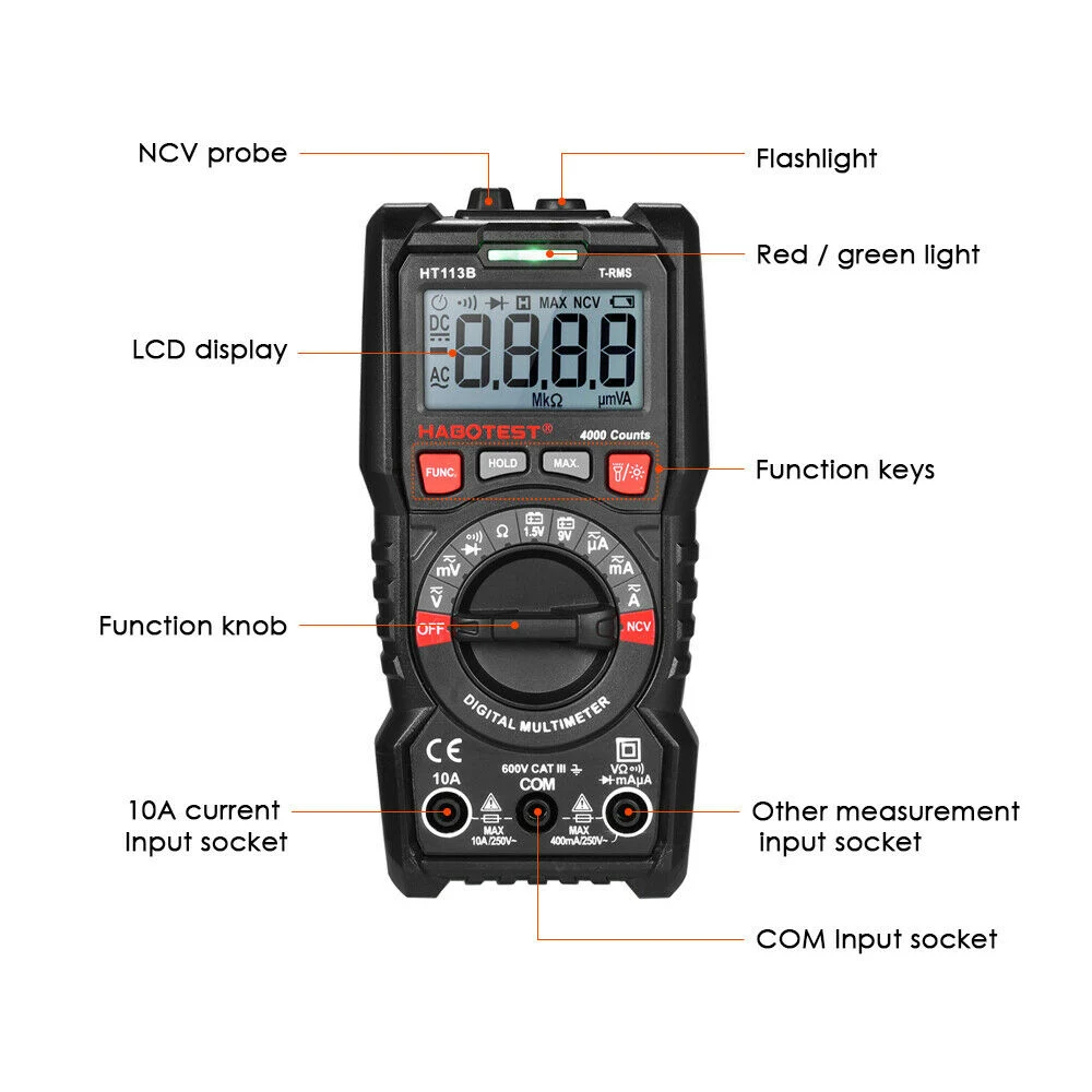 Ht 118A 6000 Counts Digital Multimeter with T-RMS Autorange Universal Meter