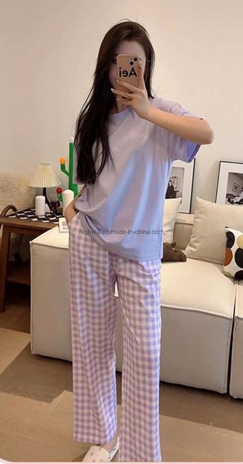 pajjamas Pajamas Knit Top وPant Set Home Textile SleepWear للنساء فصل الربيع بالجملة