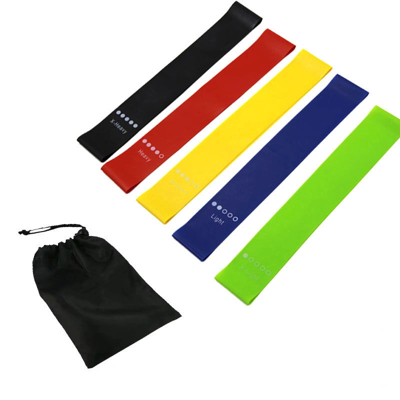 5 Farben Custom Print Logo Fitnessgeräte Naturlatexresistenz Übung Stretch Loop Mini Band Kit