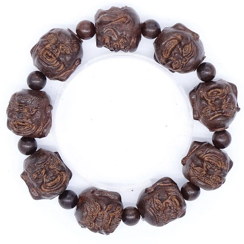 Agarwood esculpida quatro Buda 18 Arhat Buda Bead pulseira escultura