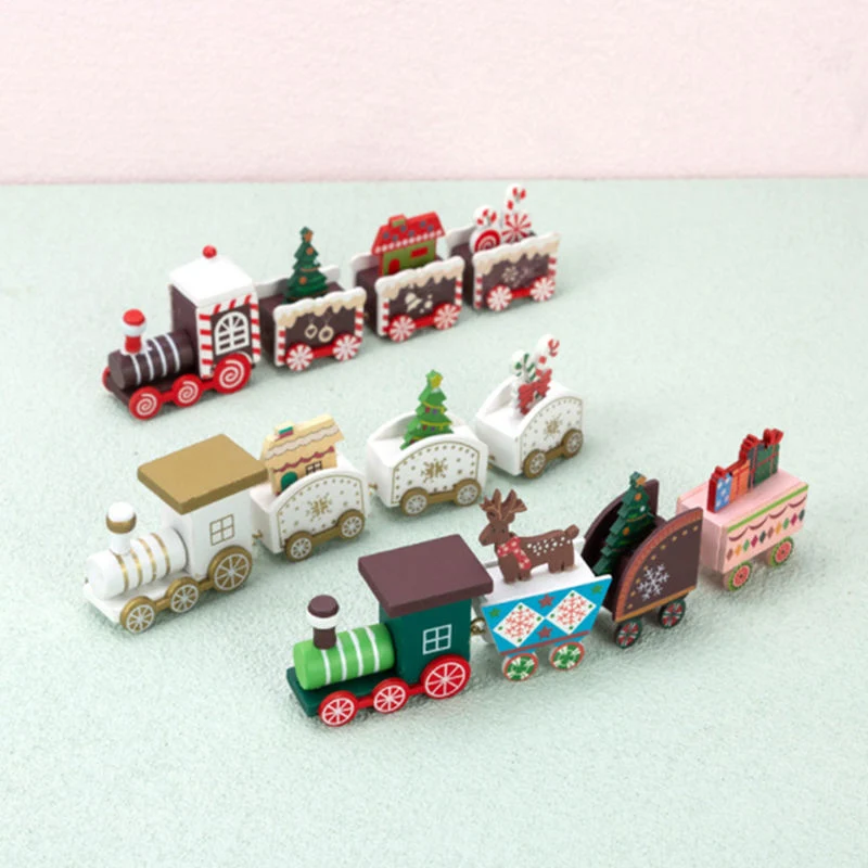 Dollhouse Miniature Christmas Wooden Colorful Train Model Christmas Holiday Gift