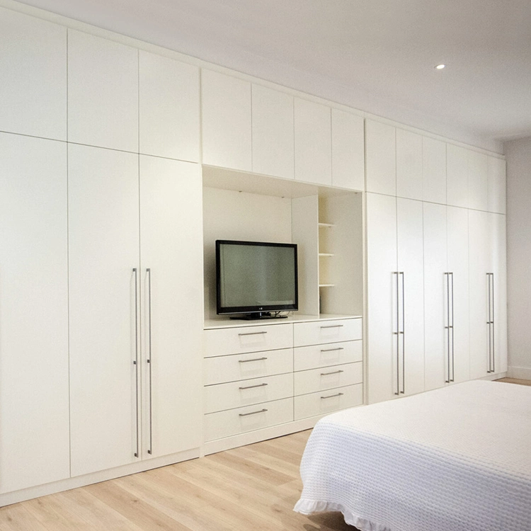 Customized Clothes Wardrobes Set Furniture Design Modern Bedroom Big White High Gloss Wood Wardrobe with TV Cabinet
