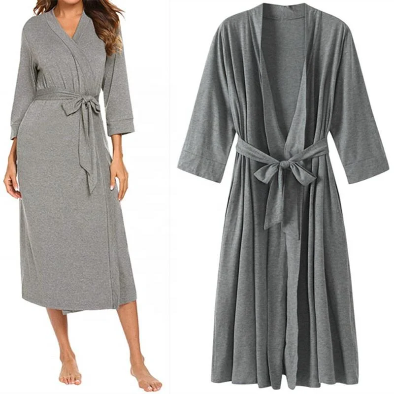 7-Point Sleeve Long Pajamas Womans Bathrobe with Logo SPA Bathrobe