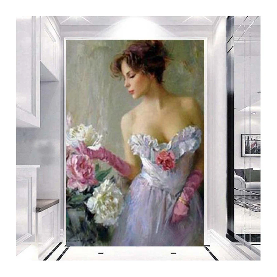 DIY Full Portrait Canvas Flower Girl Diamond Painting for Adults