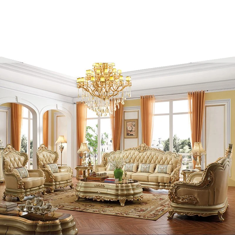 Ensemble de canapé en bois et cuir de luxe classique avec options de sièges de canapé et de couleur de meubles.