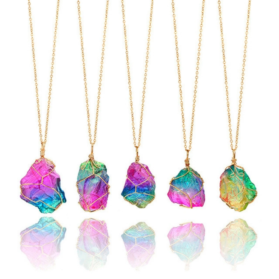 Fashion Multicolor Rainbow Natural Stone Pendant Necklace