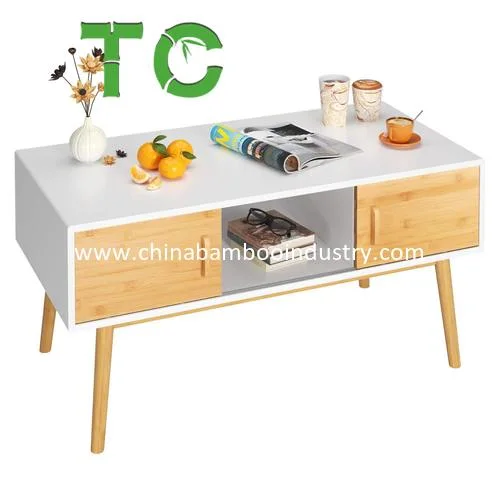 Wholesale Wood Coffee Table with 4 Sliding Doors Sofa Table TV Table for Living Room