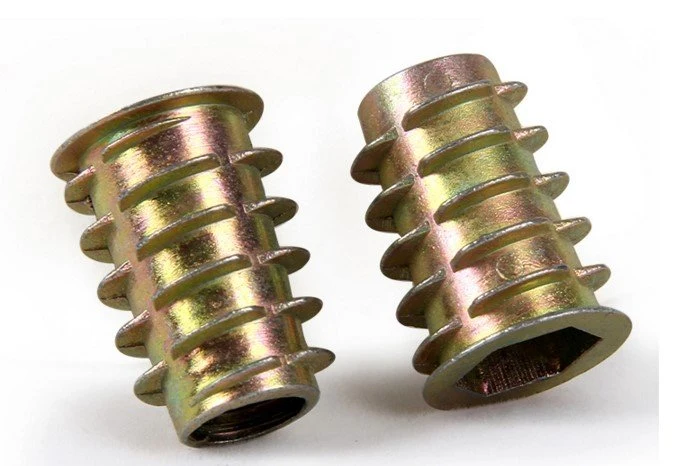 Zinc Alloy Wood Insert Nut Flanged Hex Drive Head Furniture Nuts